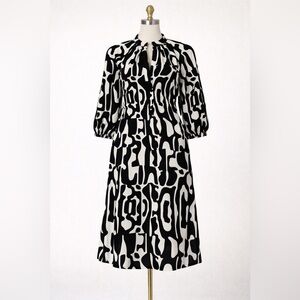 Zara Black & White Abstract A Line Midi Dress XS